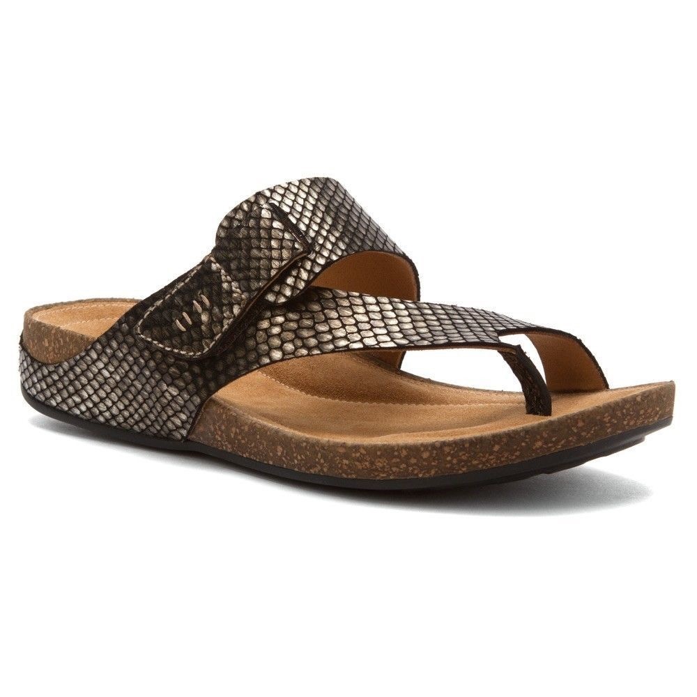 Clarks Perri Coast Pewter Snake Skin Leather Sandals Womens Size 8M